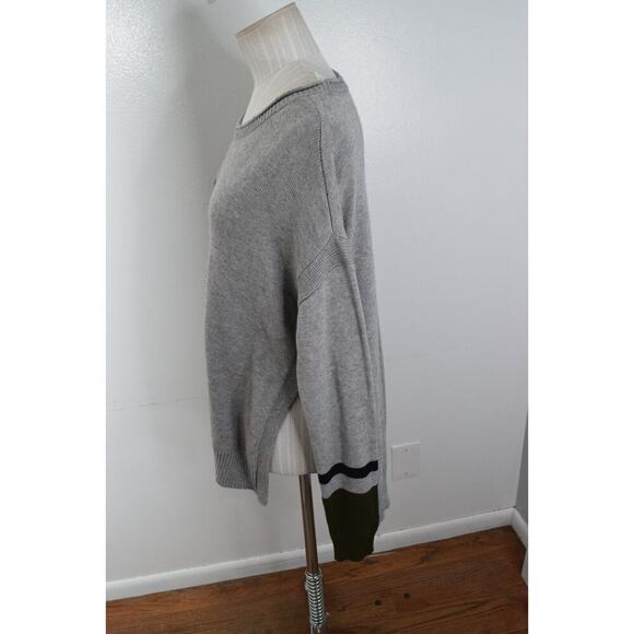 Lisa Todd Arrow Sweater Medium Gray Long Sleeve Striped Cotton Cashmere New - Picture 2 of 5